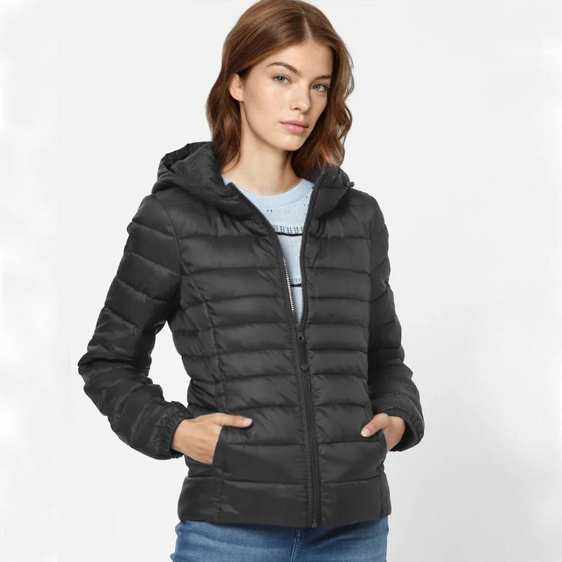 Jaqueta Feminina Puffer Impermeável com Capuz Removível