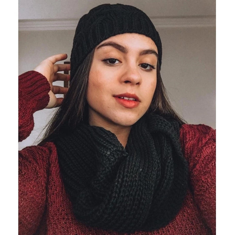 Kit Inverno com Gorro e Lenço em Tricot de Lã Trançada